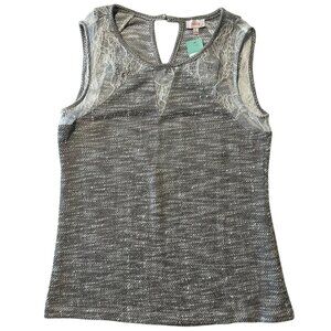 Pixley Womens S Harold Lace Detail Knit Top Light Gray Casual Summer Lightweight